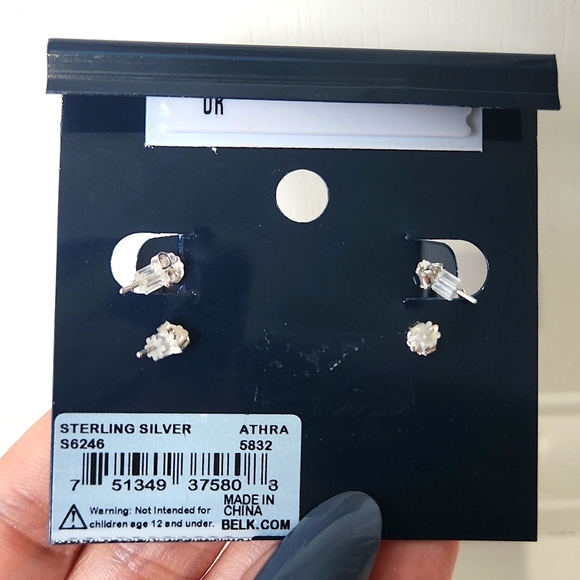 SILVERWORKS TRIO STERLING SILVER CUBIC ZIRCONIA STUD HOOP EARRINGS - Picture 3 of 4
